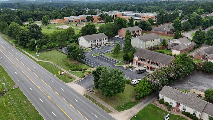 Aerial drone view of Highway 10 Office Park along Cantrell Road