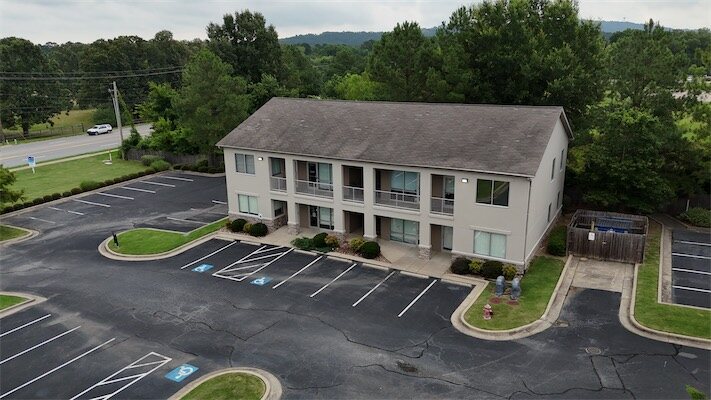 Aerial drone view of Highway 10 Office Park and Cantrell Road frontage